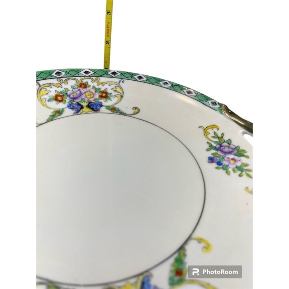 1920s NORITAKE M In Wreath Round Cake Serving Plate W/ Gilded Handles Flowers - Picture 9 of 9